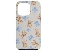 Coquette Ours en Peluche avec nœuds Bleus Mignons et Doux rétro Coque pour iPhone 13 Pro