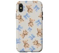 Coquette Ours en Peluche avec nœuds Bleus Mignons et Doux rétro Coque pour iPhone X/XS