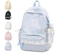 Coquette Polka Dot Backpack - Lace Large Laptop Daypack for Women (Blue)