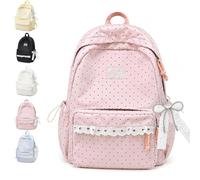 Coquette Polka Dot Backpack - Lace Large Laptop Daypack for Women (Pink)