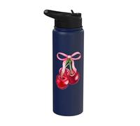 Coquette Red Cherry and Pink Bows Preppy Design for Girls Stainless Steel Insulated Water Bottle