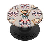 Coquette Teddy Bear Soft Aesthetic Bow Baseball Girl Women PopSockets PopGrip Adhésif