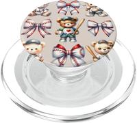 Coquette Teddy Bear Soft Aesthetic Bow Baseball Girl Women PopSockets PopGrip pour MagSafe
