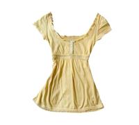 Coquette Volants Tops Femmes Mignon Été Dentelle Peplum Babydoll Top Adolescentes Filles Y2k Grunge 2000s Cottagecore Vêtements, jaune, S