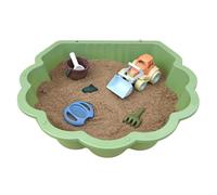 Coquillage à sable pour enfant vert pastel avec jeu de sable, coquillage d'eau comme bac à sable, avec tracteur, seau, pelle, râteau, tamis et moules, jouet de sable pour enfants, jardin, extérieur