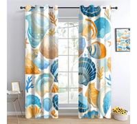 Coquillage Aquarelle Corail Chambre Rideau Occultant, Paysage océanique Tropical Rideaux Oeillets, paysages naturels Salon Draperies, Bohême Panneaux de Rideaux intérieurs L132 x H214cm 2 Panneaux