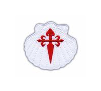 Coquillage blanc avec croix rouge - Symbole de Saint Jacques - À coudre - Écusson brodé