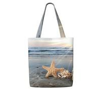 Coquillage étoile de mer Sunny Beach，Sacs d'épicerie réutilisables, sacs fourre-tout de grande capacité, sac à bandoulière en toile