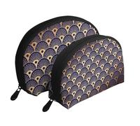 Coquillages Art Déco Golden Blu Navy, Trousse de Maquillage Coquille Femme Petit Porte-Monnaie Trousse de Toilette Trousse à cosmétiques 2 pièces