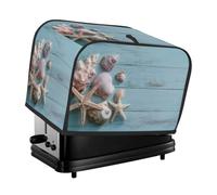 Coquillages côtiers, étoile de mer sur fond bleu sarcelle, housse de grille-pain en bois 2 tranches pour machine à pain, petit appareil de cuisine