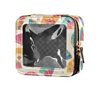 Coquillages de différentes formes et étoile de mer jolie petite trousse de maquillage transparente pour femmes et filles organisateur de cosmétiques soins de la peau, Éventails japonais mignons