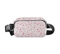 Coquillages de différentes formes et étoiles de mer pour homme et femme, sac à bandoulière mignon pour entraînement, course à pied, randonnée, Plante florale rose petit fond frais, 1 Size