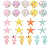 Coquillages Décoratifs,RoadLoo 24Pcs Étoiles de Mer et Coquillage Coquilles Colorés de Mer en Forme d'hippocampes Naturels pour Chambre Mur Capteur Rêves Rideaux Décoration Petits Paysages Aquarium