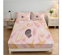 Coquillages Étoiles De Mer Drap Housse Microfibre, Simplicité Moderne Draps Housses Doux élastique Drap Housse 30 Cm Profonde pour Matelas Epais (Rose, 180x200x30cm)