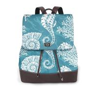 Coquillages Hippocampe Corail,Sac à dos imperméable pour femme, sac à dos de voyage léger en cuir PU tendance