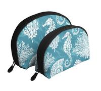 Coquillages Hippocampe Corail, Trousse de Maquillage Coquille Femme Petit Porte-Monnaie Trousse de Toilette Trousse à cosmétiques 2 pièces