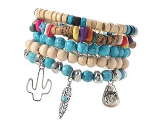 Coquille de noix de coco et perle en bois avec pierre turquoise pour un look élégant au quotidien, One Size, Comme décrit