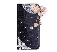 Coquille pour Redmi 12C Paillettes 3D Etui Housse Coque Bling Portefeuille PU Étui en Cuir Flip Magnétique Strass Diamants 3D Renard Flip Bookstyle Noir Housse pour Redmi 12C