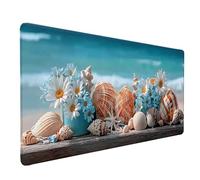 Coquille Tapis de Souris XXL 800 x 400 mm, Tapis Souris Blanc sous Main Bureau avec Bords Cousus, Imperméable Mouse Pad Base en Caoutchouc Antidérapant Surface pour Gamer, PC, Cadeau Femme -lsy2603GF
