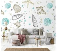 Coquilles Fraîches Peintes À La Main Avec L'Océan L'Étoile Coquillages Brillants Papier Peint 3D Installation Facile Intissé Tapisserie Bureau Salon Canapé Chambre Décoration Murale-350cm×256cm