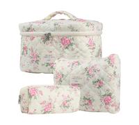 Coquеtte Lot de 3 sacs cosmétiques en coton floral Grande capacité esthétique pour maquillage et toilette Trousse de voyage avec fleurs pour sac à dos femme fille, B, Voir la description, Voir