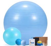 Cor cordium Lot de 4 Ballons d'exercice, Comprenant Un Grand Balle, Un Ballon de Pilates de 23 cm, Un Balle de Massage, Un Ballon à Picots et Une Pompe (Blue, XL(27-30inch/68-75cm))