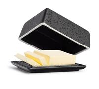 Coral Beurrier en céramique noir pour 250 g de beurre (14 x 12 x 6,5 cm) - Beurrier design adapté à un usage alimentaire - Boîte à beurre vintage et moule à beurre avec couvercle - Boîte à beurre