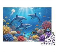 Coral Dolphins Puzzles 1000 Pièces Matériau Recyclable Coral Reef Senior Puzzles Jeu Éducatif Décompression Jeu Parent-Enfant Props 38x26cm/1000pcs