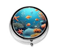 Coral Fish Mini boîte à pilules ronde sous-marine, peut être mise dans un portefeuille, une poche, légère et pratique, 3 compartiments, pilulier portable,