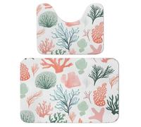 Coral Ocean Lot de 2 tapis de salle de bain colorés absorbants et tapis de bain antidérapants avec tapis contour WC