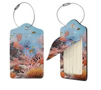 Coral Reef Étiquettes de bagage pour valises, étiquettes de voyage en cuir synthétique avec dos complet, carte d'identité, étiquettes personnalisées pour sacs, étiquettes de valise avec boucle en