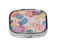 Coral Reef - Pilulier carré imprimé avec 2 compartiments - Mini pilulier portable pour médicaments, vitamines, huile de poisson, compléments