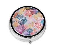 Coral Reef - Pilulier rond imprimé avec 3 compartiments - Mini pilulier portable pour médicaments, vitamines, huile de poisson, compléments