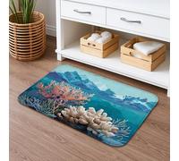 Coral Reef Tapis de bain à séchage rapide, absorbant, antidérapant, en flanelle tropicale, lavable pour salle de bain, toilettes, toilettes, bleu océan, 50,8 x 81,3 cm