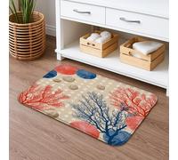 Coral Reef Tapis de bain à séchage rapide absorbant et antidérapant en flanelle pour salle de bains et toilettes, motif océan rouge et bleu, 40,6 x 61 cm