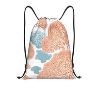 Coral Reef Titre : Sac de sport léger avec cordon de serrage, imperméable, pliable, avec bandoulière réglable, idéal pour le sport, le yoga, les voyages et l'école, Noir , S