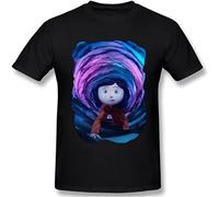 Coraline Movie Men's Summer Cotton T-Shirt Short Sleeve Tee Tops T-Shirt Black XXL