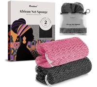 CORATED 2 Pièces de Filet à Bain Africain, Eponge à Bain pour l'Exfoliation du Corps, Gant à Exfolier le Dos - Produits de Nettoyage Beauté pour la Douche/SPA, Noir et Rose