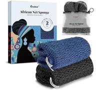 CORATED 2 Pièces de Filet à Bain Africain, Eponge à Bain pour l'Exfoliation du Corps, Gant à Exfolier le Dos - Produits de Nettoyage Beauté pour la Douche/SPA (Bleu et Noir)