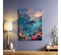 Coraux Sous-Marins Tableau mural Dauphins de l'océan 30x20 cm Impression sur toile haute définition Décoration murale artistique pour salon chambre bureau maison