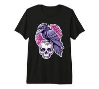 Corbeau Assis sur Un crâne Squelette Violet Rose Halloween Gothique T-Shirt Haut de Gamme