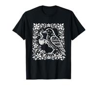 Corbeau boit du café avec Cadre Floral botanique cottagecore T-Shirt