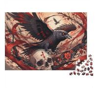 Corbeau Crâne Fleur 1000pcs Mini Puzzle pour Famille Difficile | 52x38cm Carton Décor Salon Structure Durable Cadeau Anniversaire Soulagement Du Stress