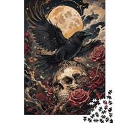 Corbeau Crâne Rose 1000pcs pour Adultes Mini Puzzle Cadeau d'anniversaire | 52x38cm Carton Décor Salon Structure Durable Cadeau D'anniversaire Soulagement Du Stress