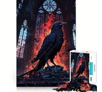 Corbeau dans Une cathédrale Gothique avec feu Puzzle 1000 pièces pour Adultes Jeu intellectuel Découpe précise Idéal pour se détendre Cadeau de Noël (50x75cm)