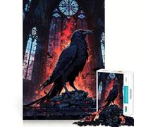 Corbeau dans Une cathédrale Gothique avec feu Puzzle de 1000 pièces pour Adultes et Adolescents Jeu d'adresse et de détente pour Les fêtes (38x26cm)