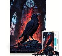 Corbeau dans Une cathédrale Gothique avec feu Puzzle de 1000 pièces pour Adultes Stimule la mémoire Jeu de Construction Amusant Pièce de Collection (38x52cm)