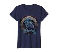 Corbeau D'Odin Viking Midgard Thor Valhalla T-Shirt, Femme, Bleu Marine, XS