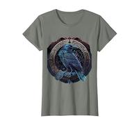 Corbeau D'Odin Viking Midgard Thor Valhalla T-Shirt, Femme, Vert Kaki chiné, XS