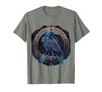 Corbeau D'Odin Viking Midgard Thor Valhalla T-Shirt, Homme, Vert Kaki chiné, 3XL